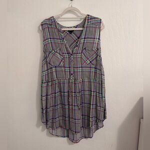Torrid Harper Plaid Tunic Top in Black with Rainbow Accents